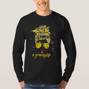 Vrouwen Granny Life Messy Hair Bun Sunflower Women T-shirt