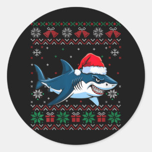 Vrouwen Grappig Lelijke Kerst Haai Kerstman Hoed L Ronde Sticker