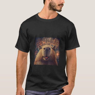 Vrouwen Grappige Capybara Selfie met Vuurwerk V ne T-shirt