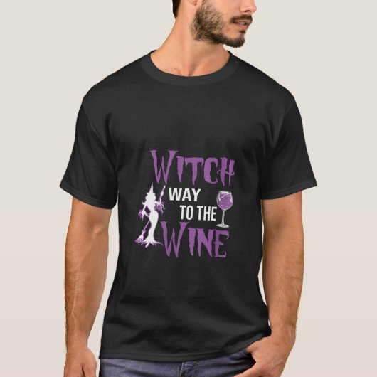 Vrouwen Grappige Halloween heks weg naar de wijn H T-shirt (Voorkant)