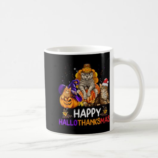 Vrouwen Grappige Kat Happy Hallothanksmas Hallowee Koffiemok (Rechts)