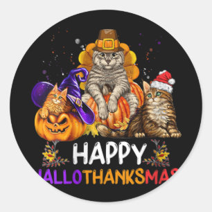 Vrouwen Grappige Kat Happy Hallothanksmas Hallowee Ronde Sticker