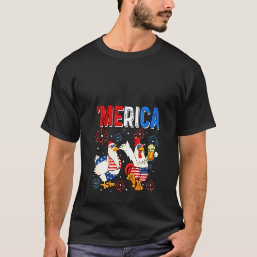 Vrouwen Grappige Kip 4e Juli Bier Drinken Ame T-shirt (Voorkant)