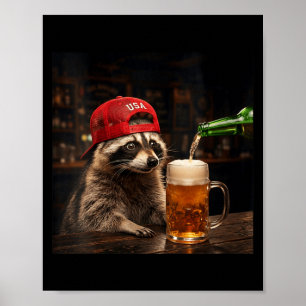 Vrouwen grappige wasbeer drinkende bier patriottis poster