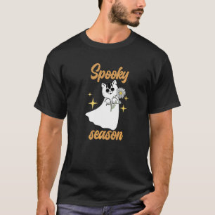 Vrouwen Griezelige Enge Halloween Bloem Kat T-shirt