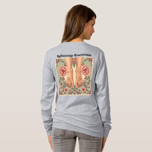 Vrouwen Grijs Reflexologie Practitioner T-shirt (Achterkant volledig)