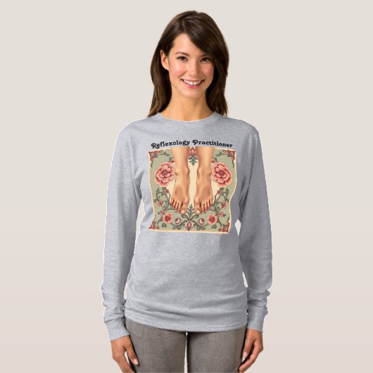 Vrouwen Grijs Reflexologie Practitioner T-shirt (Voorkant volledig)