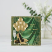 Vrouwen Groen en Goud Verjaardagsfeestje Satijn Gl Kaart (Staand voorkant)