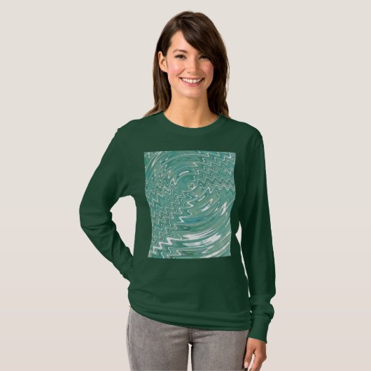 Vrouwen groene psychedelische lange mouw T-Shirt (Voorkant volledig)