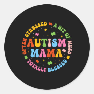 Vrouwen Groovy Autisme Mama Puzzelstuk Bewustzijn  Ronde Sticker
