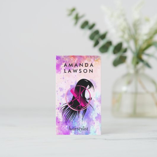 Vrouwen Hair Salon Logo | Waterverf Artistiek Visitekaartje (Staand voorkant)