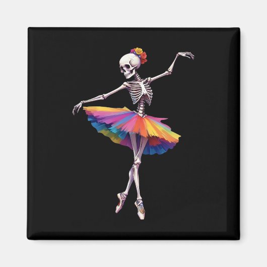Vrouwen Halloween Dancing Skeleton Rainbow Balleri Magneet (Voorkant)