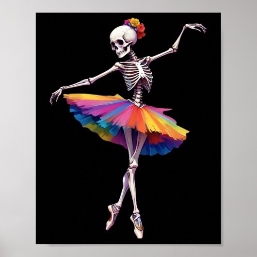 Vrouwen Halloween Dancing Skeleton Rainbow Balleri Poster (Voorkant)