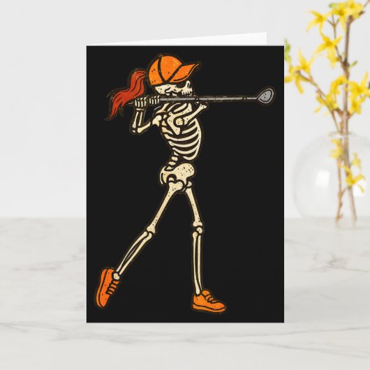Vrouwen Halloween Golf Skelet Grappige Golf Hallow Kaart (Gele Bloem)