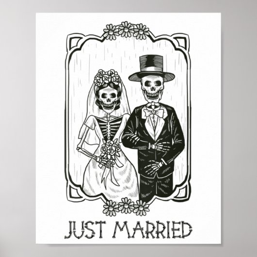 Vrouwen Halloween Skeletons Bruid en Bruidegom Jus Poster (Voorkant)