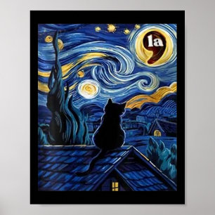 Vrouwen Halloween Sterrennacht Black Cat Comma La  Poster