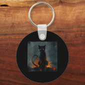 Vrouwen Halloween Zwarte Kat V-Neck Sleutelhanger (Voorkant)