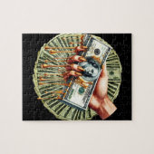 Vrouwen hand 100 dollar biljetten druppelen vloeib legpuzzel (Horizontaal)