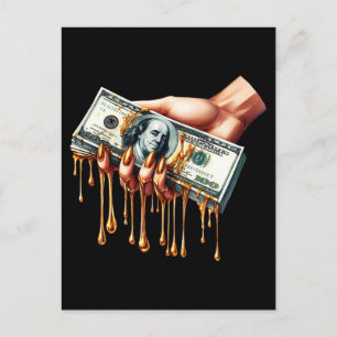 Vrouwen Hand 100 dollar Bill Liquid Gold Dripping Briefkaart