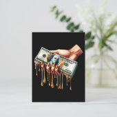Vrouwen Hand 100 dollar Bill Liquid Gold Dripping Briefkaart (Staand voorkant)