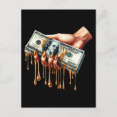 Vrouwen Hand 100 dollar Bill Liquid Gold Dripping Briefkaart (Voorkant)