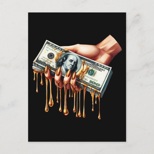 Vrouwen Hand 100 dollar Bill Liquid Gold Dripping Briefkaart (Voorkant)