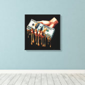 Vrouwen Hand 100 dollar Bill Liquid Gold Dripping Canvas Afdruk (Insitu (Houten vloer))