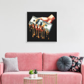 Vrouwen Hand 100 dollar Bill Liquid Gold Dripping Canvas Afdruk (Insitu (Woonkamer))