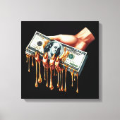 Vrouwen Hand 100 dollar Bill Liquid Gold Dripping Canvas Afdruk (Voorkant)