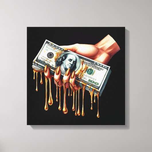 Vrouwen Hand 100 dollar Bill Liquid Gold Dripping Canvas Afdruk (Voorkant)