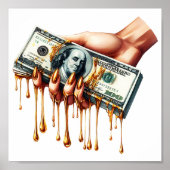 Vrouwen Hand 100 dollar Bill Liquid Gold Dripping Poster (Voorkant)