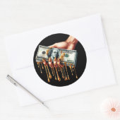Vrouwen Hand 100 dollar Bill Liquid Gold Dripping Ronde Sticker (Envelop)