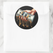 Vrouwen Hand 100 dollar Bill Liquid Gold Dripping Ronde Sticker (Tas)