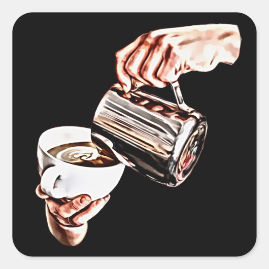Vrouwen Hand Gieten Koffie Digitale Kunst Schilder Vierkante Sticker (Voorkant)