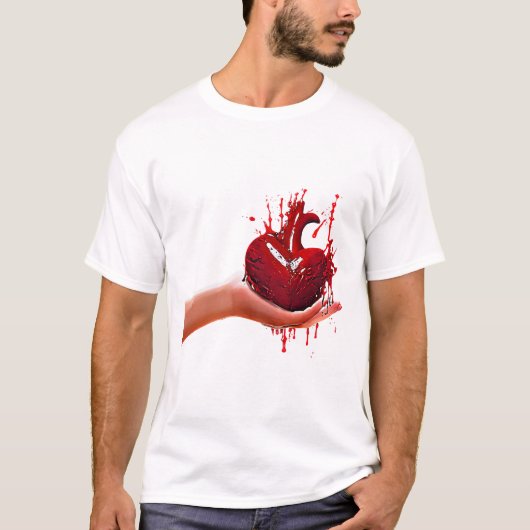 vrouwen hand houden bloederige hart gebroken Art T-shirt (Voorkant)