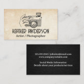 Vrouwen hand houden camera visitekaartje (Voorkant / Achterkant)