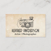 Vrouwen hand houden camera visitekaartje (Voorkant)