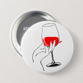 Vrouwen hand houden wijnglas kunst ronde button 7,6 cm (Voorkant /achterkant)