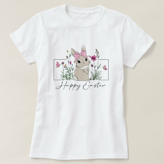 Vrouwen Happy Easter Bunny Floral T-shirt (Design voorkant)