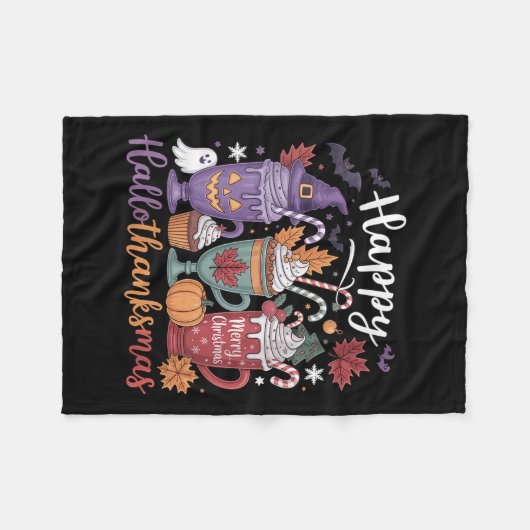 Vrouwen Happy Hallothanksams Koffie Lover Hallowee Fleece Deken (Voorkant (Horizontaal))