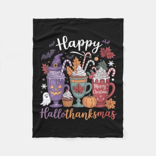 Vrouwen Happy Hallothanksams Koffie Lover Hallowee Fleece Deken (Voorkant)