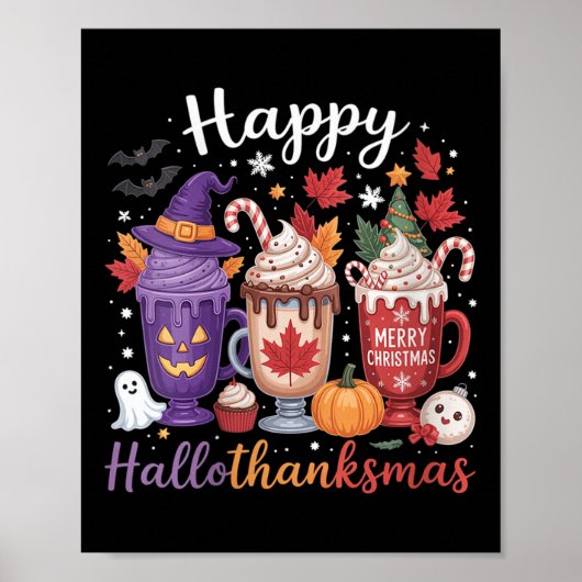 Vrouwen Happy Hallothanksams Koffie Lover Hallowee Poster (Voorkant)