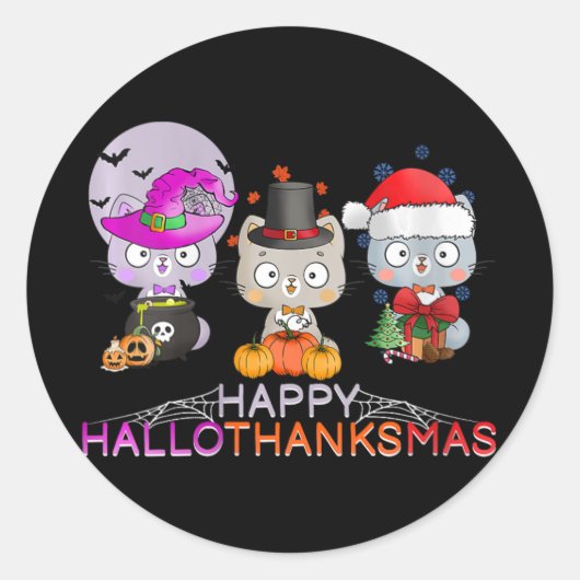 Vrouwen Happy Hallothanksmas - Halloween Thanksgiv Ronde Sticker (Voorkant)
