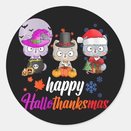 Vrouwen Happy Hallothanksmas - Halloween Thanksgiv Ronde Sticker (Voorkant)