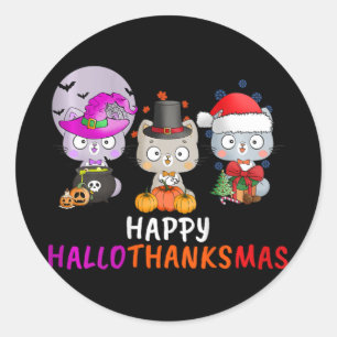 Vrouwen Happy Hallothanksmas - Halloween Thanksgiv Ronde Sticker