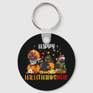 Vrouwen Happy Hallothanksmas Shirt Black Cat Hallo Sleutelhanger