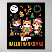 Vrouwen Happy Hallothanksmas Thanksgiving Hallowee Poster (Voorkant)