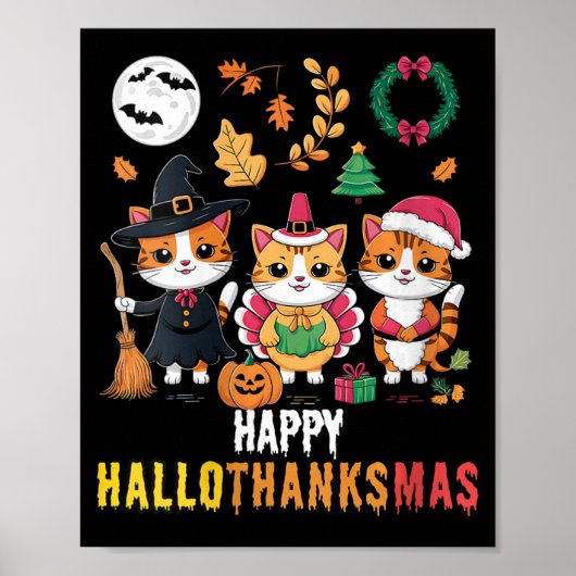 Vrouwen Happy Hallothanksmas Thanksgiving Hallowee Poster (Voorkant)