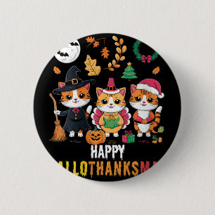 Vrouwen Happy Hallothanksmas Thanksgiving Hallowee Ronde Button 5,7 Cm