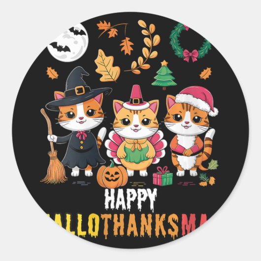 Vrouwen Happy Hallothanksmas Thanksgiving Hallowee Ronde Sticker (Voorkant)